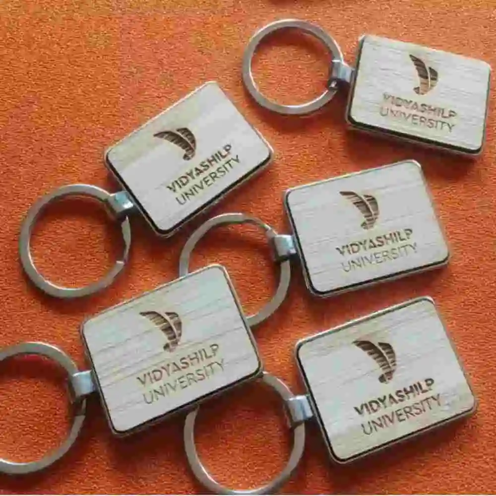 Rectangle Shape Wooden Metal Keychain